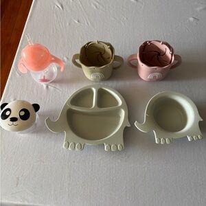 Silicone baby feeding bundle pottery barn kids, Mushie,Melii,snack cups BLW set